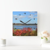 秋の川シーンウォールクロック スクエア壁時計 (ホーム)