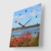 秋の川シーンウォールクロック スクエア壁時計 (傾斜)