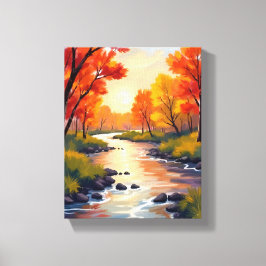 秋の川 | 紅葉 水彩画 ナチュラル キャンバスプリント