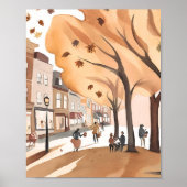 秋の市立公園|紅葉の水彩画アート ポスター (正面)
