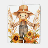 秋の希望をパーソナライズかかしとヒマワリ セラミックオーナメント (左)