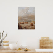 秋の干し絵を描草のフィールドのヴィンテージアート、油絵を描 ポスター (キッチン)