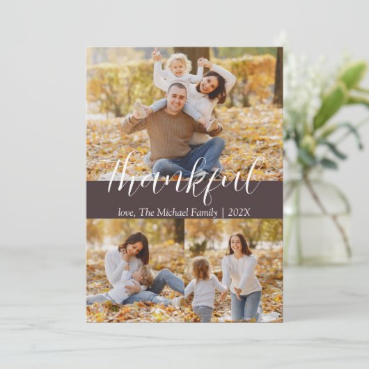秋の幸せな感謝 |家族の写真コラージュ シーズンカード (スタンド正面)