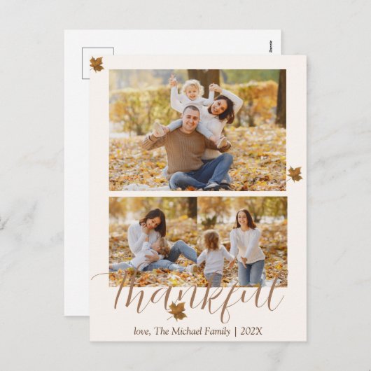 秋の幸せな感謝 |家族の写真コラージュ シーズンポストカード (正面/裏面)