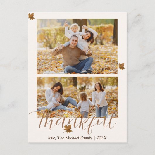 秋の幸せな感謝 |家族の写真コラージュ シーズンポストカード (正面)