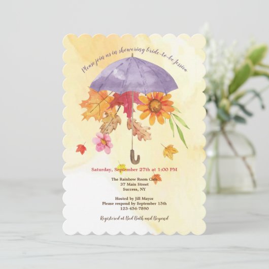 秋の幸せのシャワーブライダルシャワー 招待状 (スタンド正面)