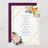 秋の幾何学的な花 秋の結婚式 招待状 (正面/裏面)