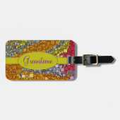 秋の幾何学的モザイク抽象芸術 ラゲッジタグ (正面横)