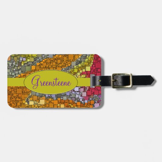 秋の幾何学的モザイク抽象芸術 ラゲッジタグ (正面横)