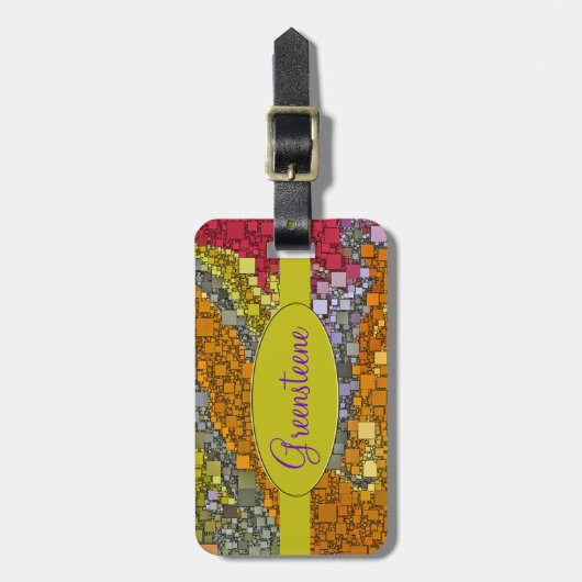 秋の幾何学的モザイク抽象芸術 ラゲッジタグ (正面縦)