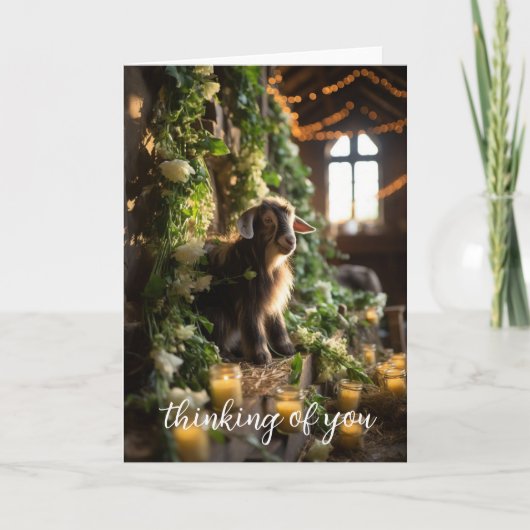 秋の庭で愛らしいヤギ サンキューカード (正面)