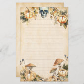 秋の庭にスカルとカボチャが並ぶ 便箋 (正面/裏面)