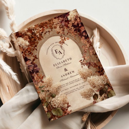 秋の庭のアーチ結婚道 招待状