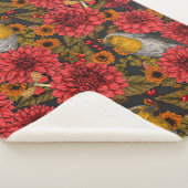 秋の庭のロビンズブラックの赤いダリア シェルパブランケット (3/4)