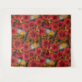 秋の庭のロビンズブラックの赤いダリア タペストリー (正面(横))