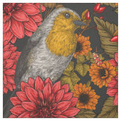 秋の庭のロビンズブラックの赤いダリア ファブリック (見本)