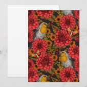 秋の庭のロビン、黒の背景に赤いダリア (正面/裏面)