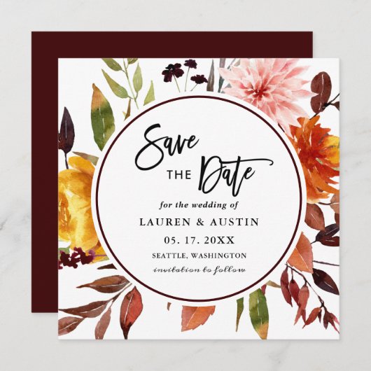 秋の庭の水結婚色のスクウェア救ザD セーブザデート (正面/裏面)