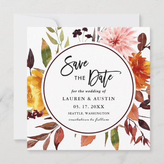 秋の庭の水結婚色のスクウェア救ザD セーブザデート (正面)