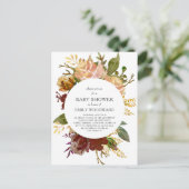 秋の庭の素朴フローラサークル赤ちゃんシャワー インビテーションポストカード (スタンド正面)