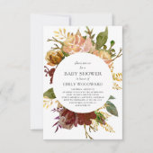 秋の庭の素朴フローラサークル赤ちゃんシャワー 招待状 (正面)
