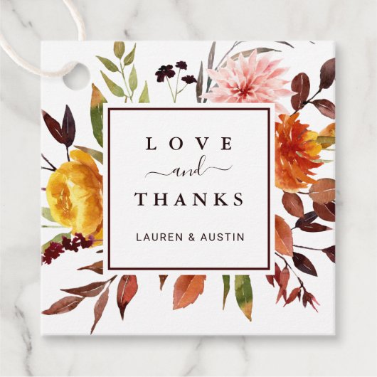 秋の庭園の結婚式サンキューメッセージカード フェイバータグ (正面)