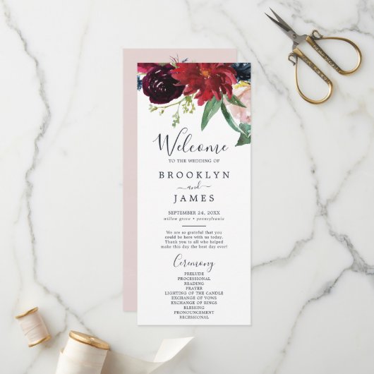 秋の庭園の結婚式計画 プログラム (正面/裏面インサイチュ)