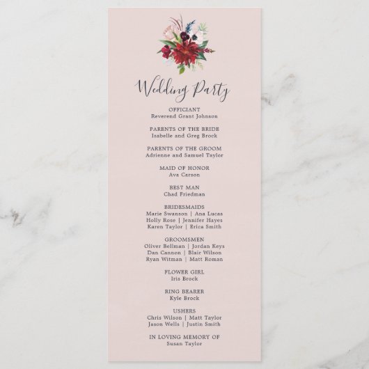 秋の庭園の結婚式計画 プログラム (裏面)