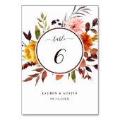 秋の庭園水彩ウェディング テーブルナンバー (正面)