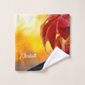 秋の庭葉の美しい赤いつる植物 バスタオルセット (ウォッシュタオル)