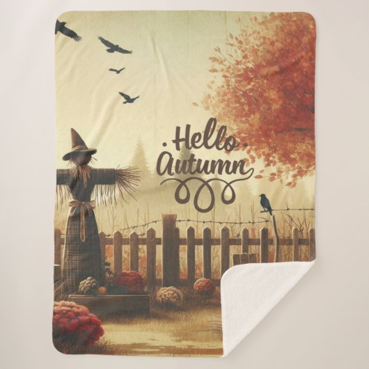 秋の庭&かかし シェルパブランケット (正面)