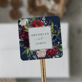 秋の庭 |ネイビー結婚の封筒用シール スクエアシール