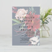 秋の庭 |ネイビー色あせたフローラ結婚ズ 招待状 (スタンド正面)