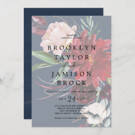 秋の庭 |ネイビー色あせたフローラ結婚ズ 招待状