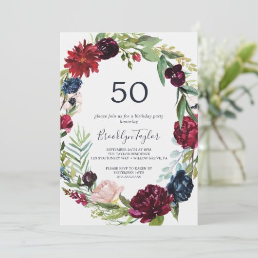 秋の庭 |ブルゴーニュリース50誕生日 招待状 (スタンド正面)