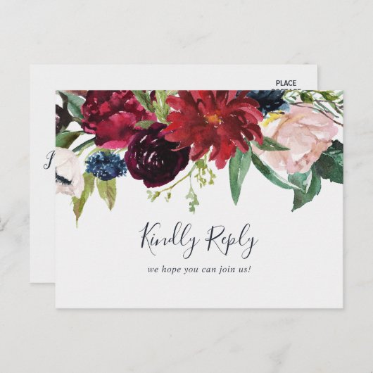 秋の庭 | Burgundyメニュー選択RSVPポストカード インビテーションポストカード (正面/裏面)