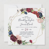 秋の庭 | Burgundy Geometric 結婚 Square 招待状 (正面)