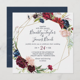 秋の庭 | Burgundy Geometric 結婚 Square 招待状