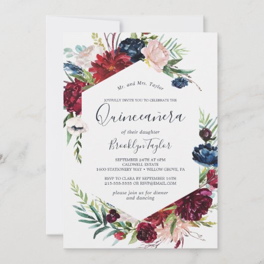 秋の庭 | Burgundy Quinceaenera 招待状 (正面)