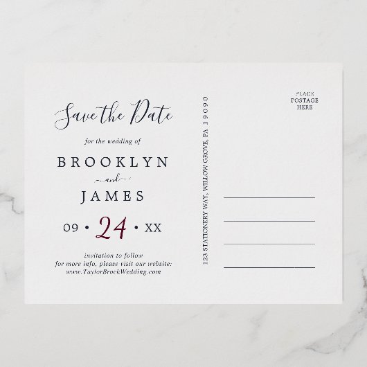 秋の庭 | Silver Foil Wedding日付を保存 箔招待状ポストカード (裏面)