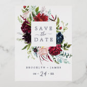 秋の庭 | Silver Foil Wedding日付を保存 箔招待状ポストカード (正面)