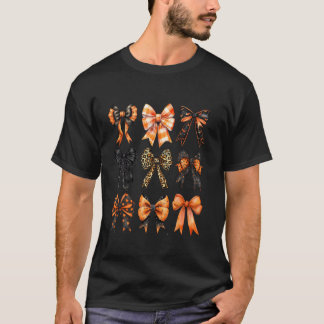 秋の弓コケットガーリー秋オレンジプレイドブラック Tシャツ