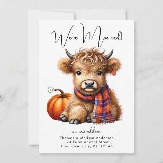 秋の引っ越しましたハイランドカウニューアドレスムービング 案内状 (正面)