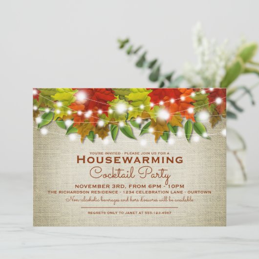 秋の引っ越し祝いパーティーカクテルパーティー 招待状 (スタンド正面)