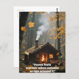 秋の引用文の森の木離れ々の道 ポストカード