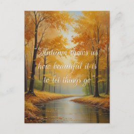秋の引用文の森の木離れ々の道 ポストカード