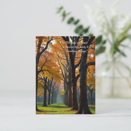 秋の引用文の森の木離れ々の道 ポストカード (スタンド正面)