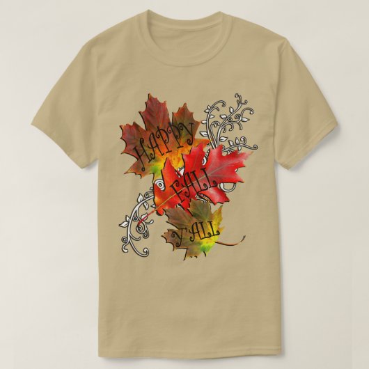 秋の引用文ハッピー秋オール、パターン葉秋 Tシャツ (デザイン正面)
