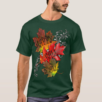 秋の引用文ハッピー秋ヤール、パターン葉秋 Tシャツ