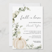 秋の恋に落ちる グリーン パンプキン 秋のブライダルシャワー 招待状 (正面)
